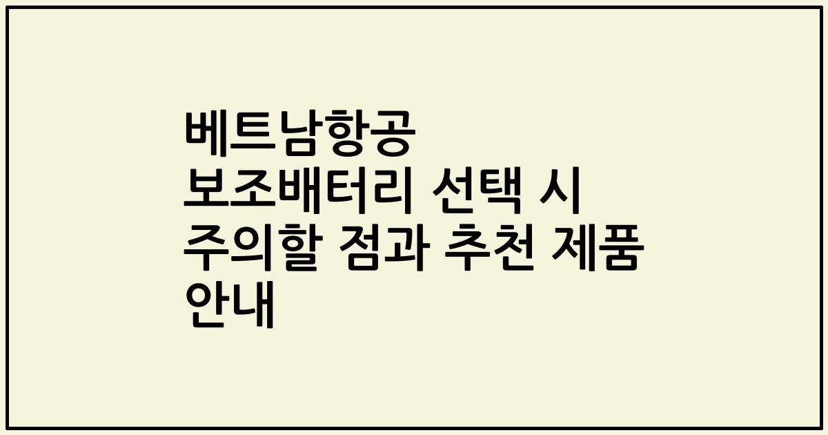 베트남항공 보조배터리 선택 시 주의할 점과 추천 제품 안내