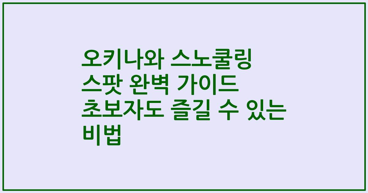 오키나와 스노쿨링 스팟 완벽 가이드 초보자도 즐길 수 있는 비법